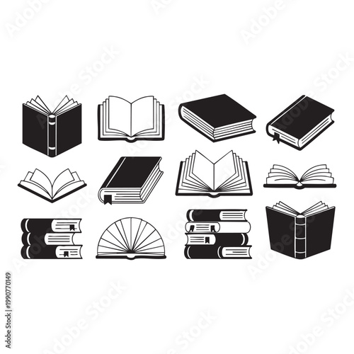 Photography Black silhouette of various books vector illustration