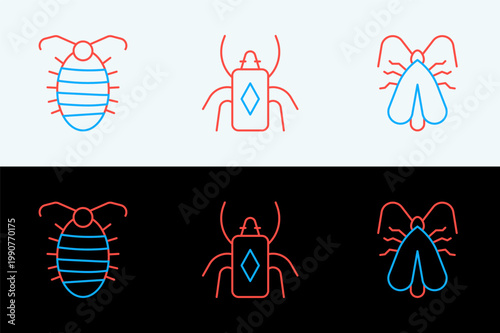 Set line Clothes moth, Larva insect and Beetle bug icon. Vector