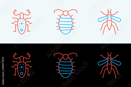 Set line Mosquito, Beetle deer and Larva insect icon. Vector