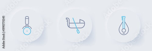 Set line Mandolin, Gondola and Pizza knife icon. Vector