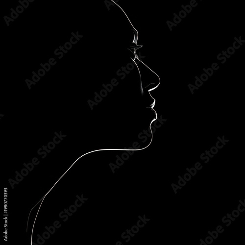Minimal Female Face Profile Line Art Silhouette