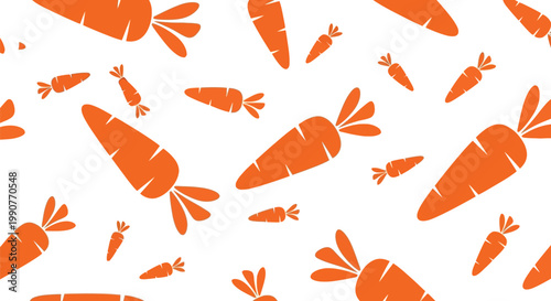 Seamless pattern featuring orange carrot illustrations in various sizes and orientations