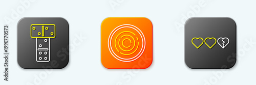 Set line Domino, Checker game chips and Hearts for icon. Vector