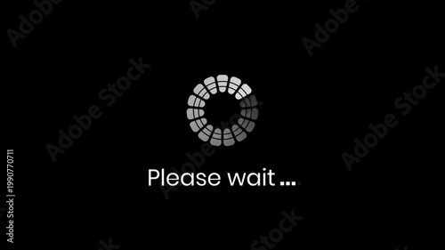 Minimal please wait text icon loading bar animation video seamless loop, waiting icon animation on black, please wait message.