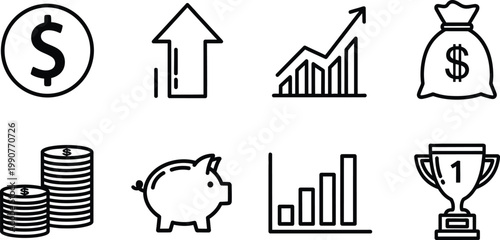 Finance growth icons editable stroke vector illustration for business investment and success concepts