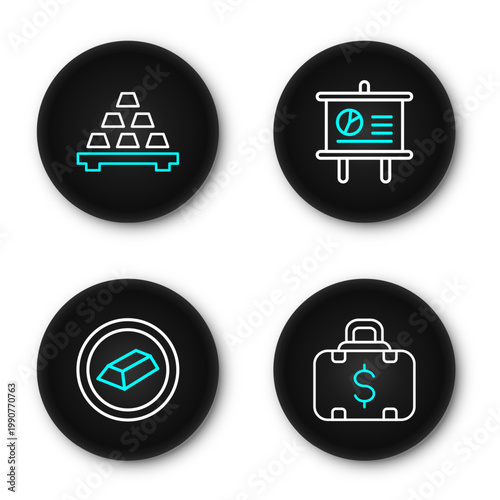 Set line Briefcase and money, Gold bars, Chalkboard with diagram and icon. Vector