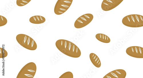 Seamless pattern of brown bread loaves in a hand drawn doodle style for bakery backgrounds