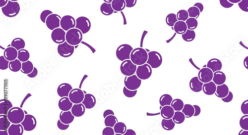 Purple grape bunches arranged in a seamless repeating pattern for textile and background design