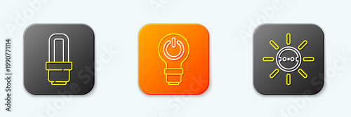 Set line LED light bulb, Light with lightning and Solar energy panel icon. Vector