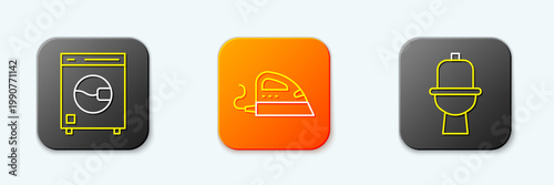 Set line Washer, Electric iron and Toilet bowl icon. Vector