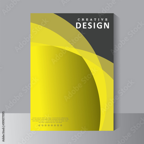Book cover template for annual report, Abstract curve shape on yellow color background - A4 size magazine, booklet, proposal, portfolio, brochure, poster