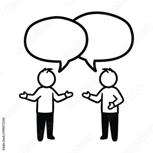 Two men talking in conversation with speech bubbles