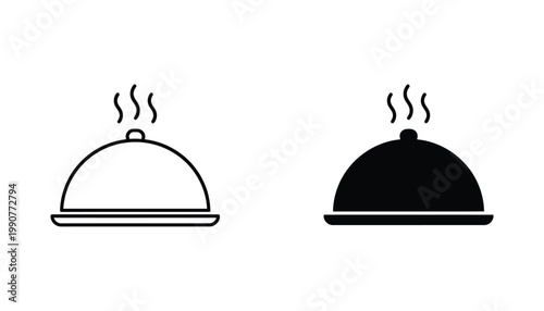 Silver serving platter icon with steam lines representing luxury dining and restaurant service