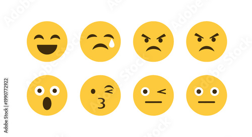Vector set of yellow and white egg character icons featuring a happy smiling face and sad facial expressions for cheerful or angry emoticon signs