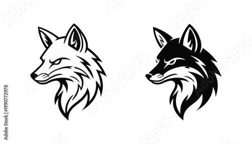 Stylized fox head emblem set in bold tribal vector graphic design for wildlife logos and outdoor brands