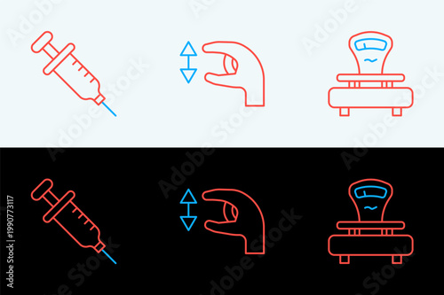 Set line Scales, Syringe and Approximate measurements icon. Vector