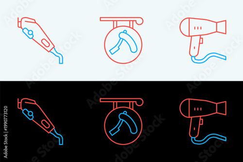 Set line Hair dryer, Electrical hair clipper and Barbershop with razor icon. Vector
