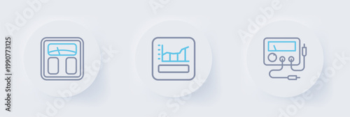 Set line Multimeter, voltmeter, Graph, schedule, chart, diagram and Bathroom scales icon. Vector