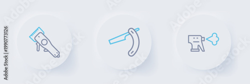 Set line Hairdresser pistol spray bottle, Straight razor and Electrical hair clipper icon. Vector