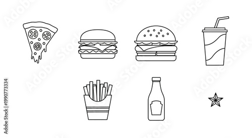 Fast food and drink icons set.