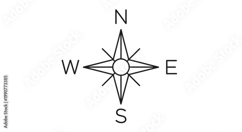 Fotografía Stylized Compass Rose Diagram with North East West South Pointers, Navigational