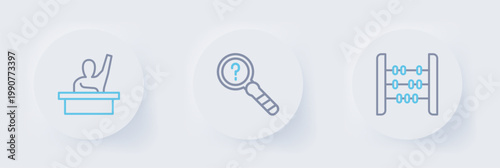 Set line Abacus, Unknown search and Male kid raising hand icon. Vector