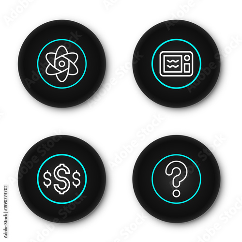 Set line Unknown search, Dollar symbol, Microwave oven and Test tube and flask icon. Vector
