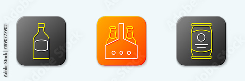 Set line Beer bottle, Pack of beer bottles and can icon. Vector