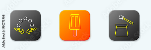 Set line Juggling ball, Ice cream and Magic hat and wand icon. Vector