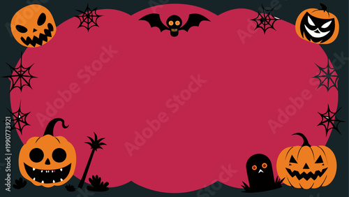 Halloween pumpkins and bats border with spooky atmosphere