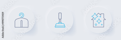 Set line Home cleaning service, Rubber plunger and Hanger wardrobe icon. Vector