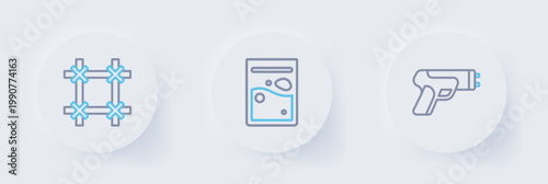 Set line Police electric shocker, Plastic bag of drug and Prison window icon. Vector