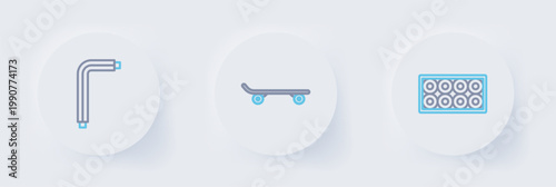 Set line Skateboard wheel, and Tool allen keys icon. Vector