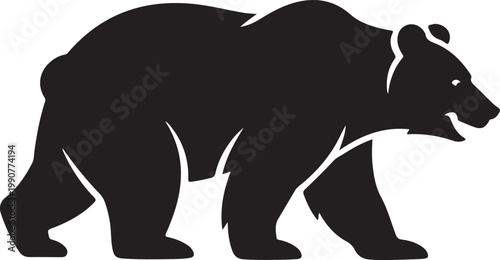 A black and white silhouette of a bear walking on all fours
