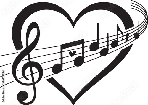 A musical heart symbolizing love through musical notes in treble clef