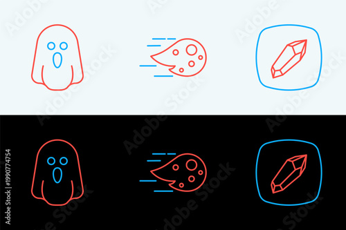 Set line Magic stone, Ghost and Fireball icon. Vector