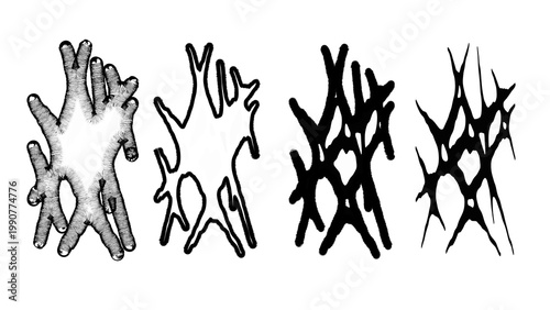 
Graphic neo tribal shape asset pack. Hand drawn gothic or tattoo figures in vector for design template, poster, sticker. Isolated black elements on white background