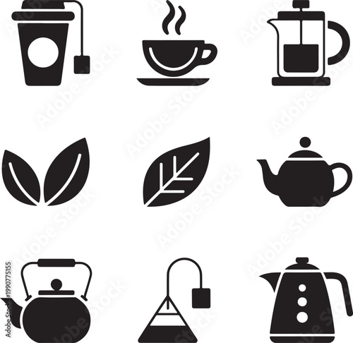 Assorted icons representing various tea preparation methods and tools