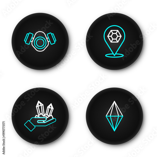 Set line Gem stone, and Gas mask icon. Vector