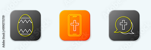Set line Easter egg, Christian cross on phone and icon. Vector