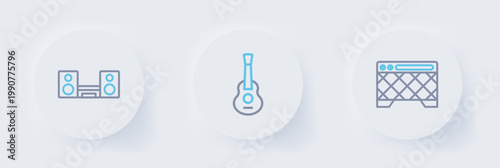 Set line Guitar amplifier, and Home stereo with two speakers icon. Vector