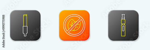 Set line Cigarette, No tobacco leaf and Electronic cigarette icon. Vector
