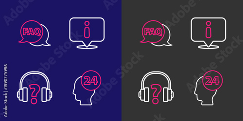 Set line Support operator in touch, Headphones, Information and Speech bubble with FAQ icon. Vector