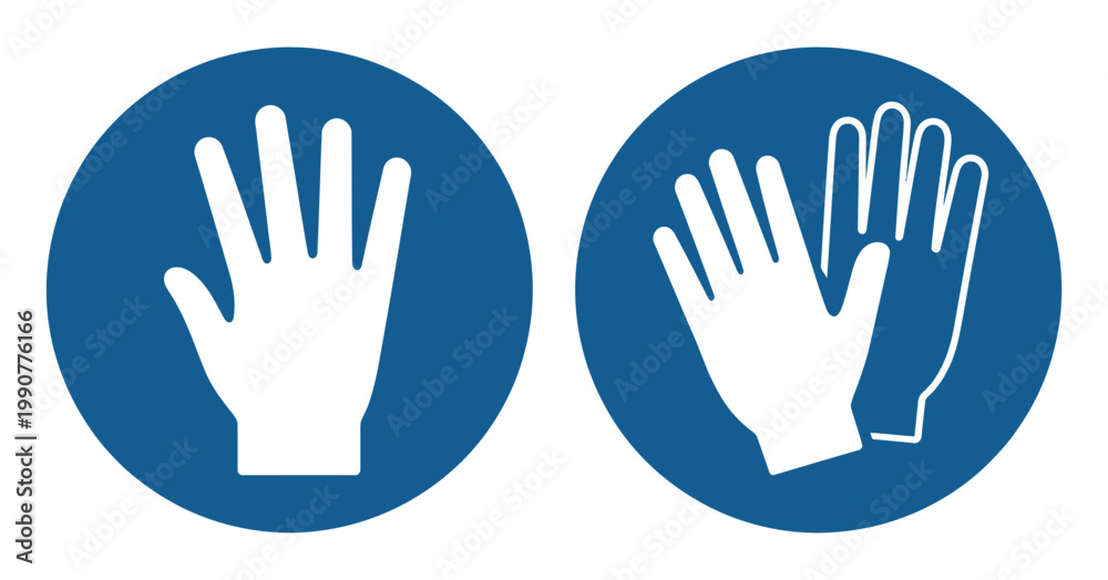 Obraz premium Protective gloves sign set, construction gloves and surgical gloves symbols, safety and hygiene protection concept