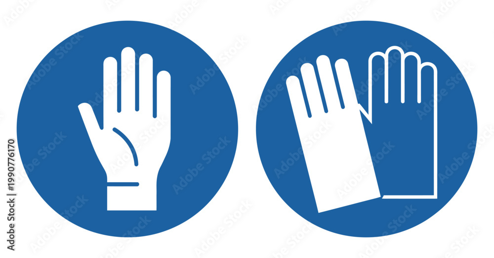 Obraz premium Protective gloves sign set, construction gloves and surgical gloves symbols, safety and hygiene protection concept