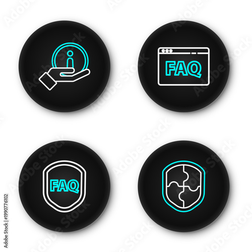 Set line Shield, with text FAQ, Browser and Information icon. Vector