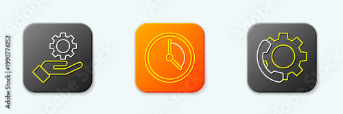 Set line Settings in the hand, Time Management and Telephone 24 hours support icon. Vector