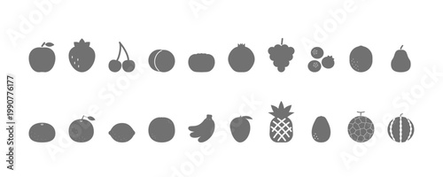 定番フルーツ20種をまとめたモノクロアイコンセット