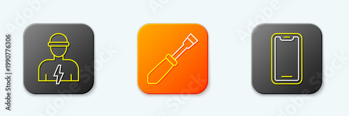 Set line Electrician, Screwdriver and Mobile phone icon. Vector