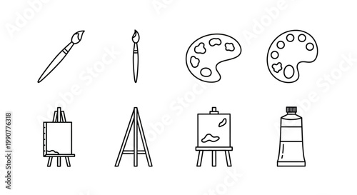 Various painting tools and supplies.